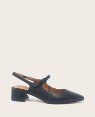 GENTLE SOULS - Gladys Leather Ankle Strap Slingback Black Leather