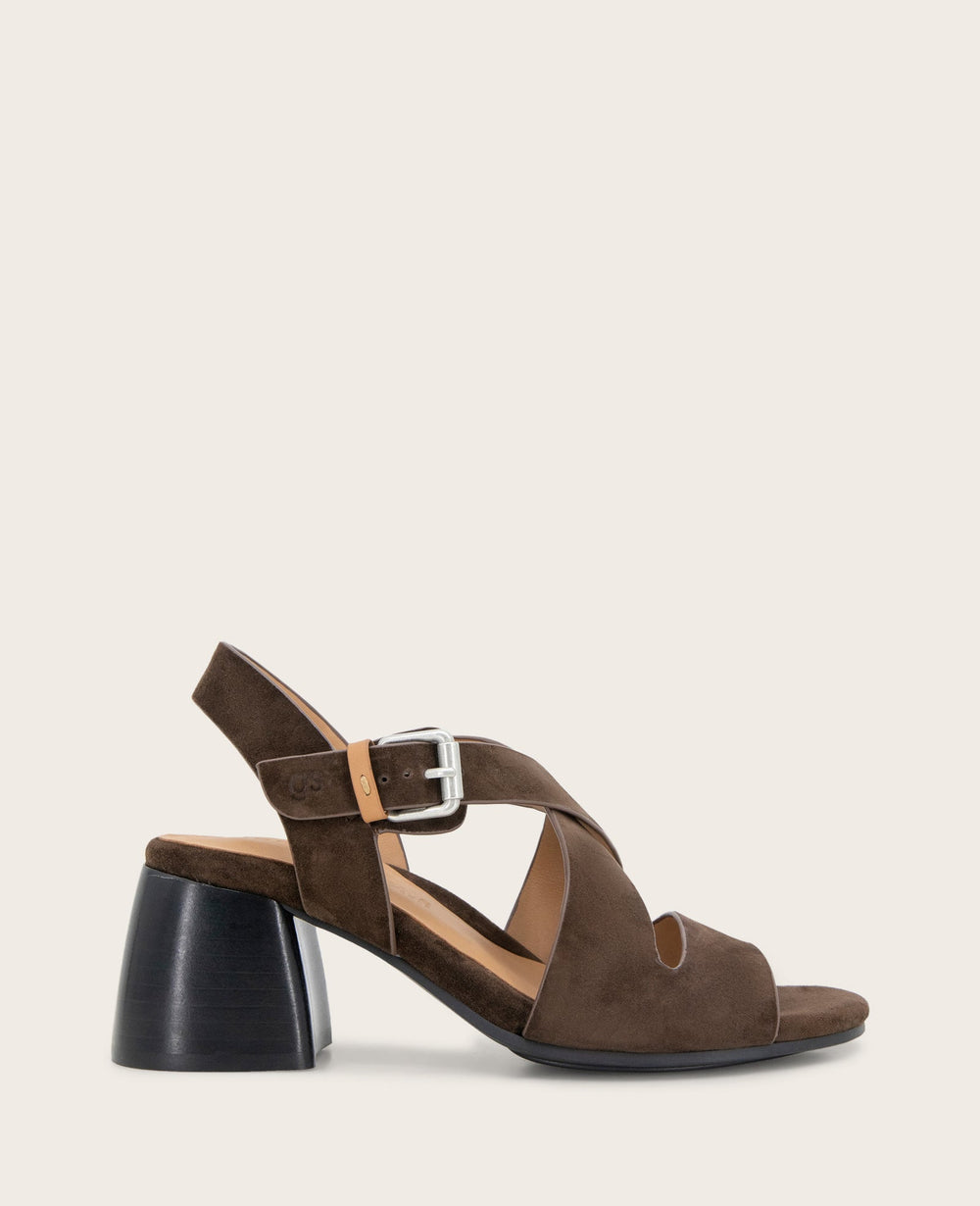GENTLE SOULS - Mela Suede Cross Strap Sandal Chocolate Suede