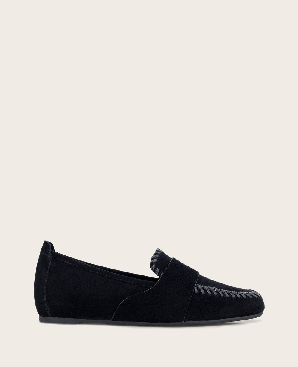 GENTLE SOULS - Sandra Suede Braid Detail Loafer Black Suede