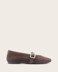 GENTLE SOULS - Winifred Suede Woven Mary Jane Flat Dark Chocolate Suede