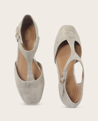GENTLE SOULS - Wyatt Metallic T-Strap Flat Gravel Leather