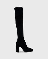 Josie Suede Tall Knee Heeled Boot Black