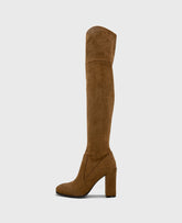 Josie Suede Tall Knee Heeled Boot Cognac