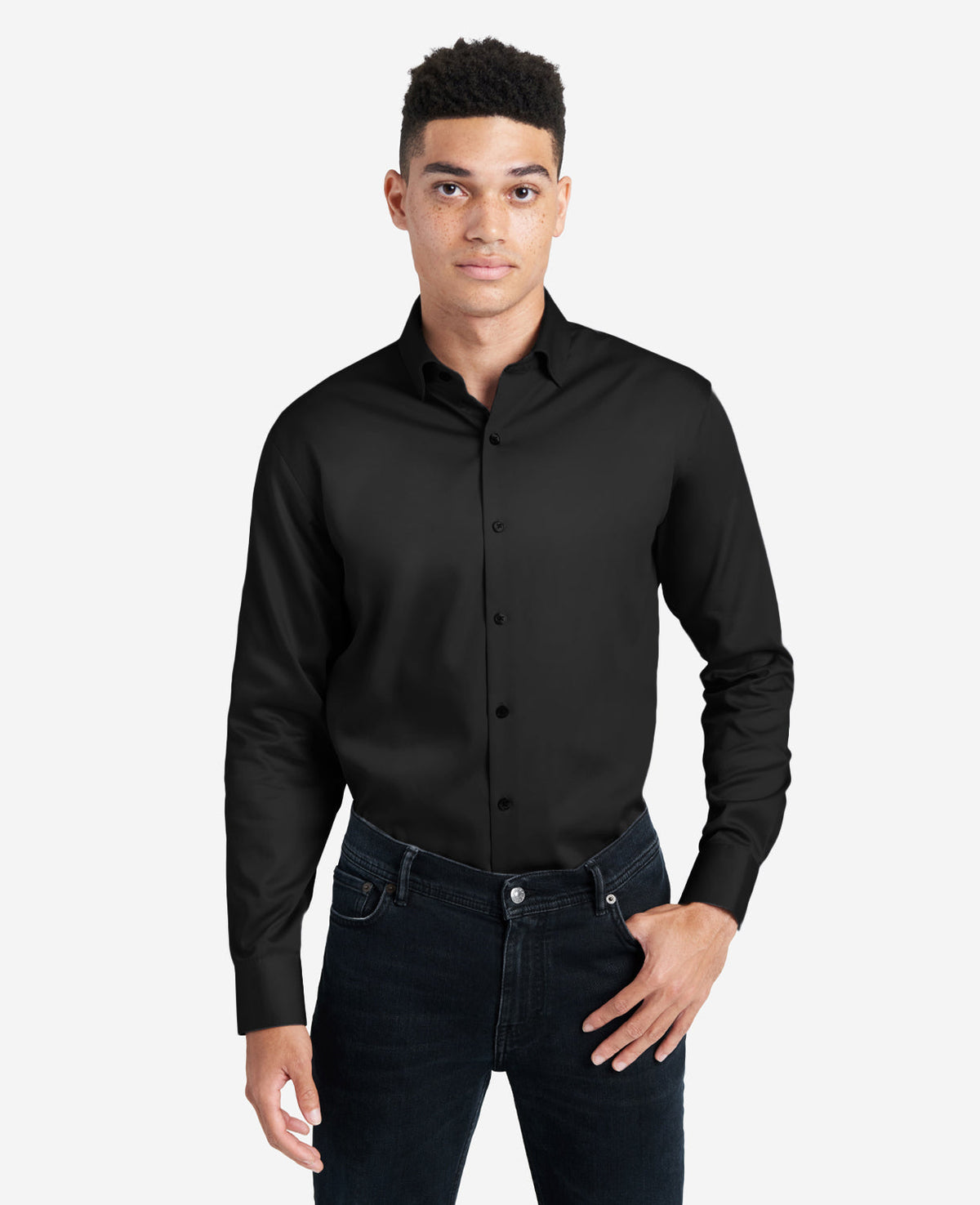 Regular-Fit Button-Down Stretch Dress Shirt with TEK FIT Black