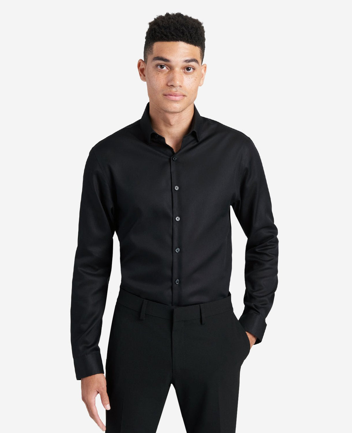 Slim-Fit Button-Down Stretch Dress Shirt with TEK FIT Black