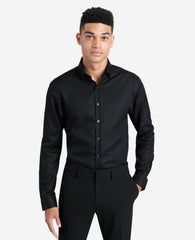Slim-Fit Button-Down Stretch Dress Shirt with TEK FIT Black
