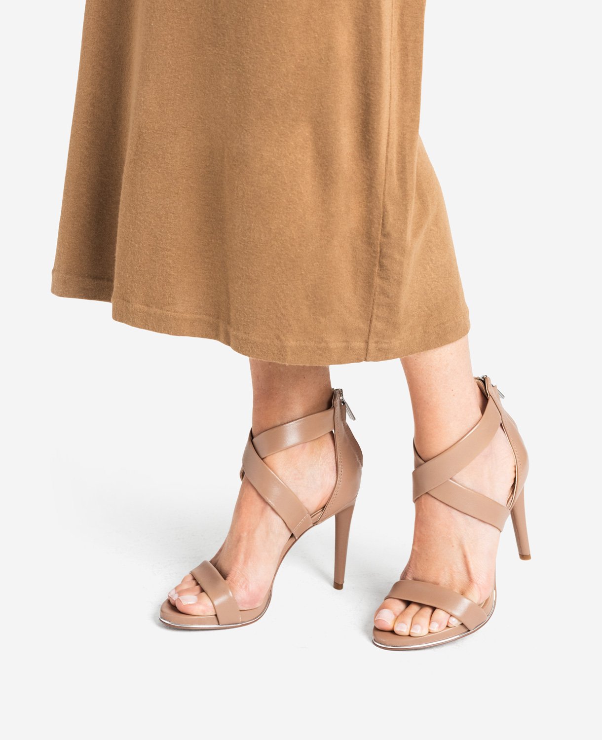 Brooke Cross Strap Heeled Sandal Latte
