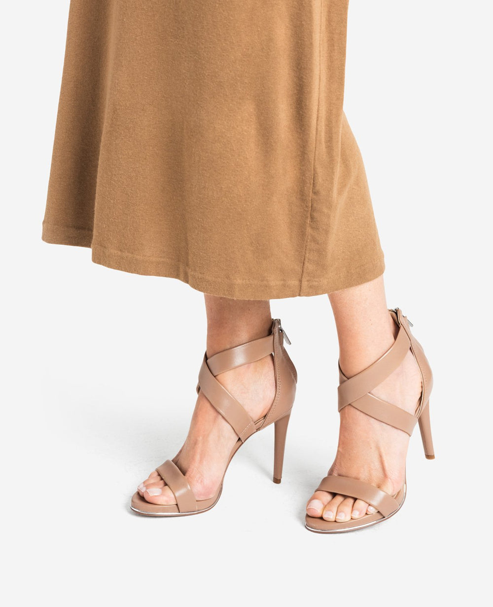 Brooke Cross Strap Heeled Sandal Latte