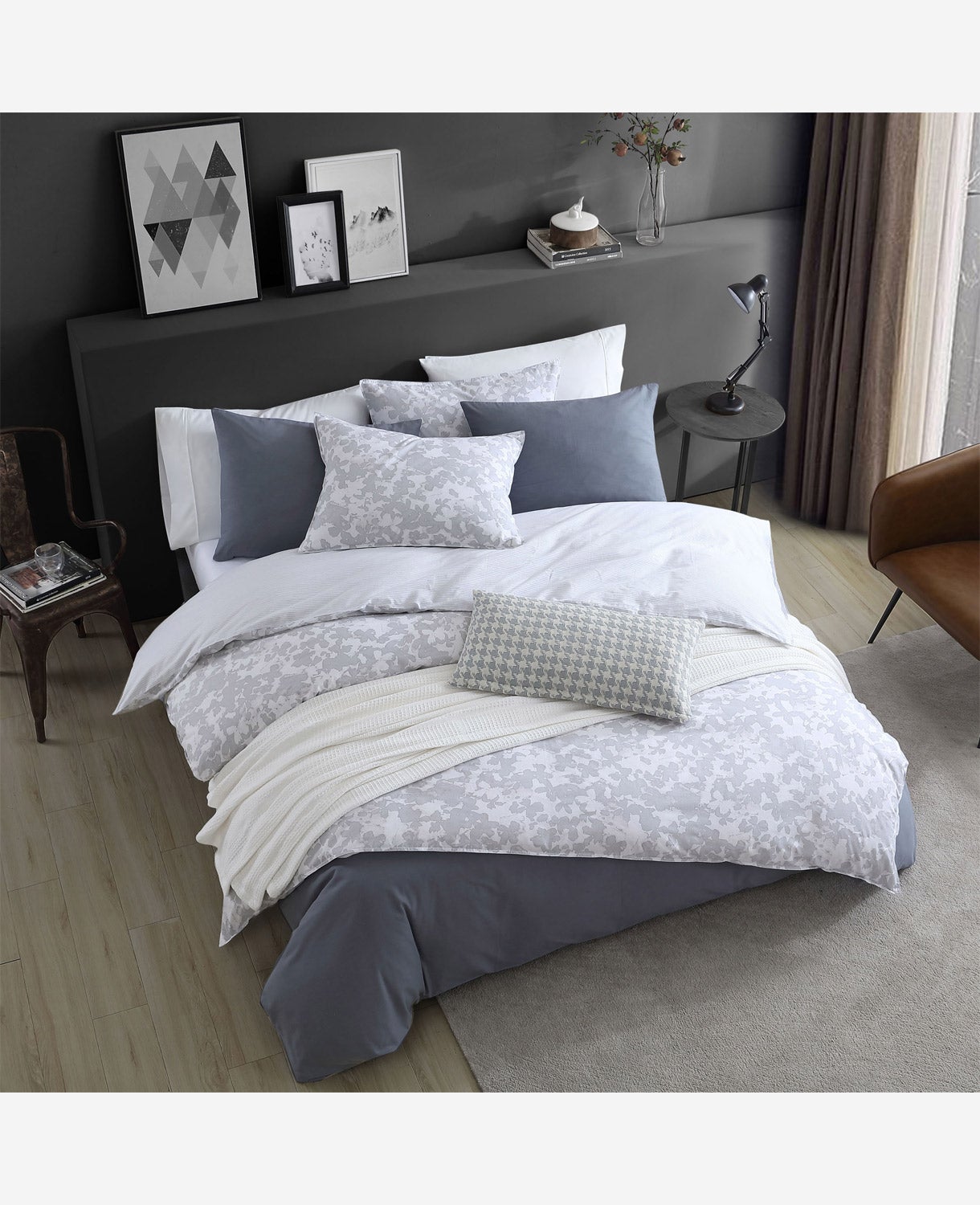 Merrion Grey Comforter + Sham Set Open Lt Pastel Grey