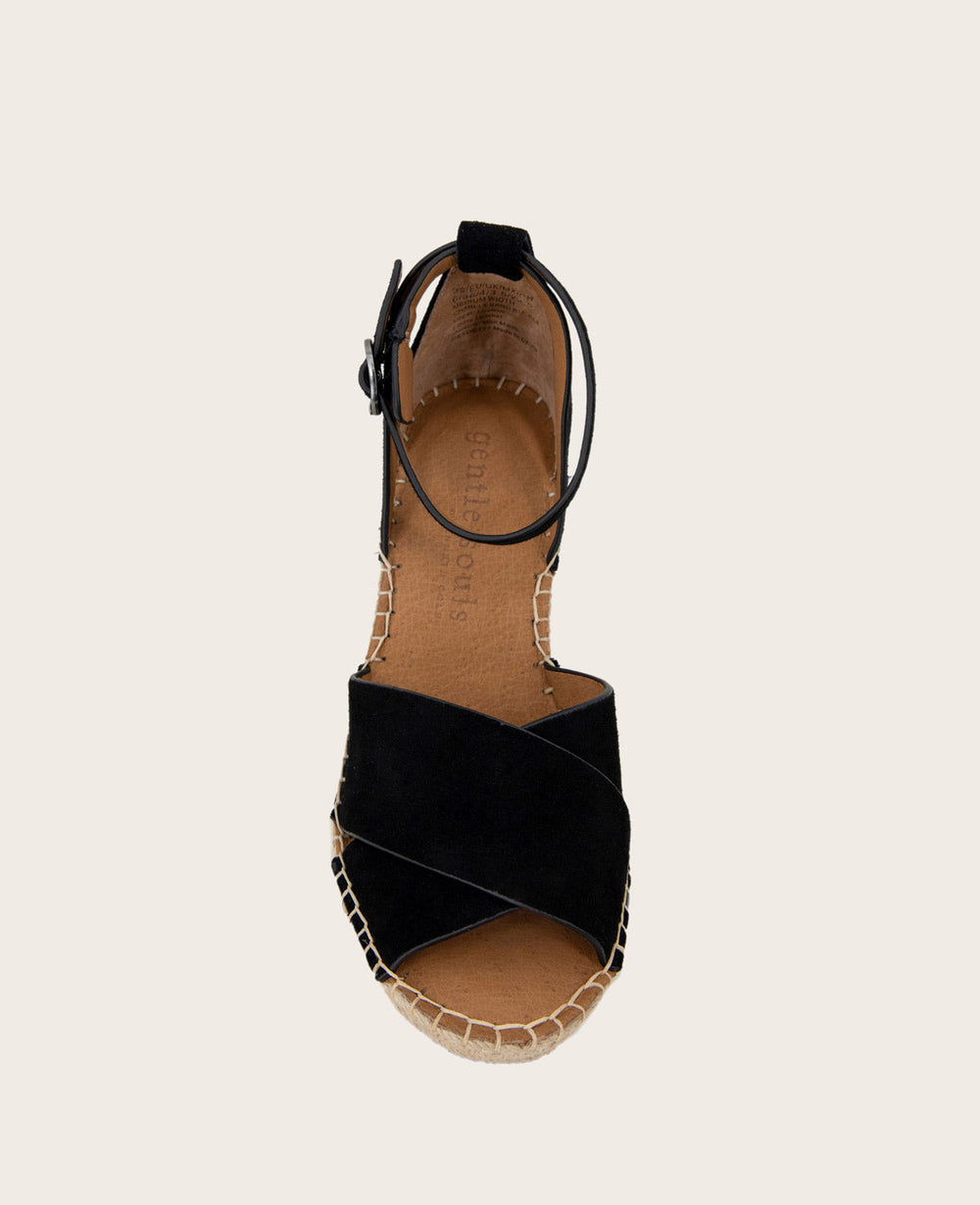 GENTLE SOULS - Charli Suede X-Band Espadrille Wedge Sandal Black