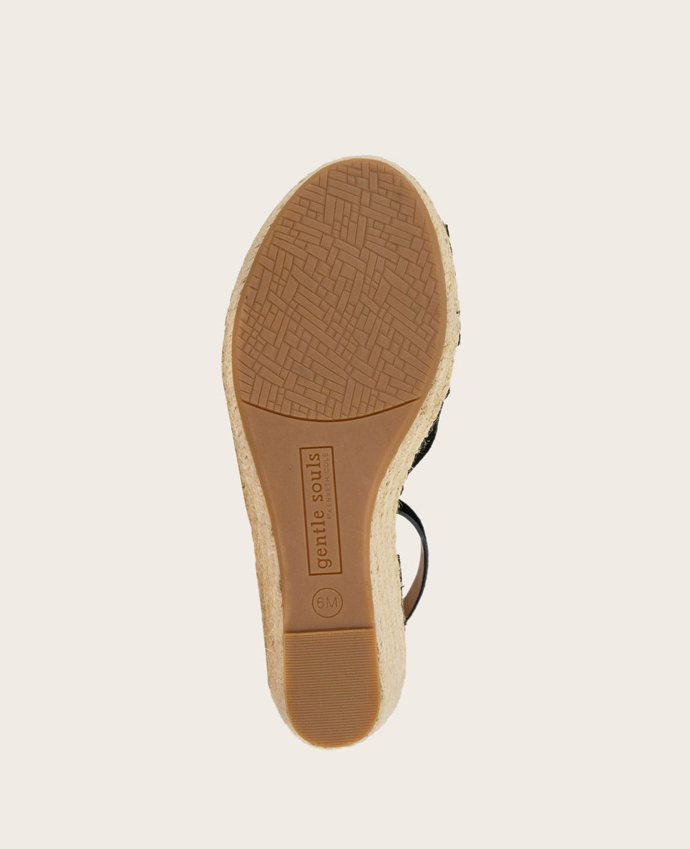 GENTLE SOULS - Charli Suede X-Band Espadrille Wedge Sandal Black