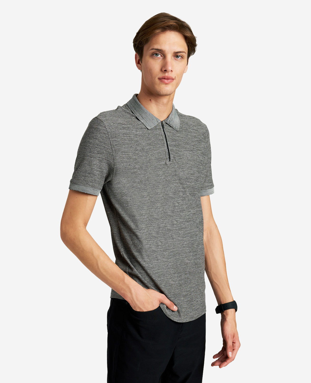Zip-Up Knit Polo Grey Heather