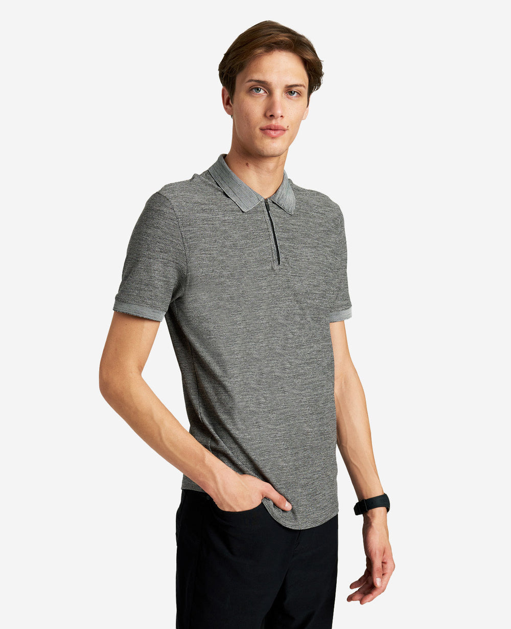 Zip-Up Knit Polo Grey Heather