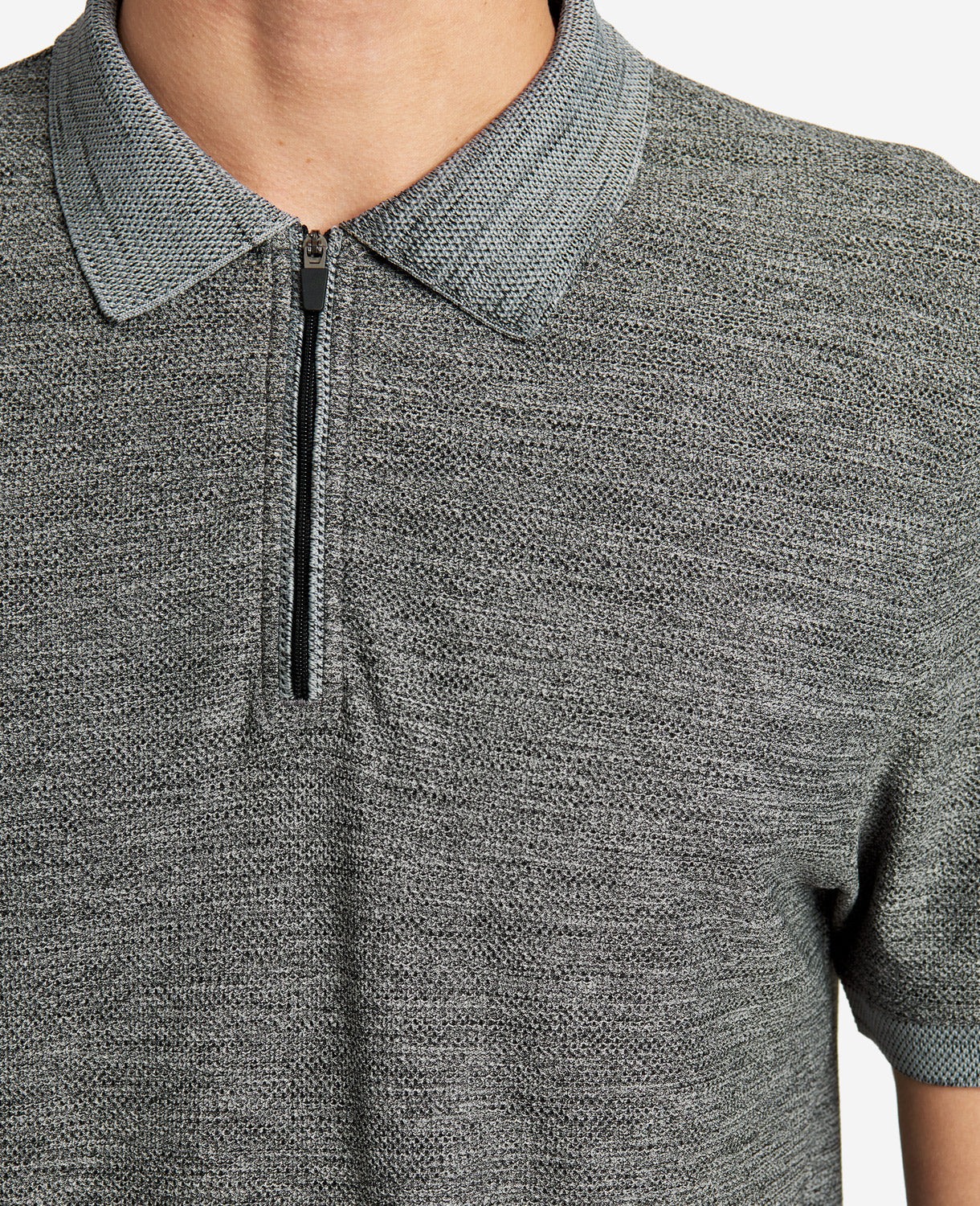 Zip-Up Knit Polo Grey Heather