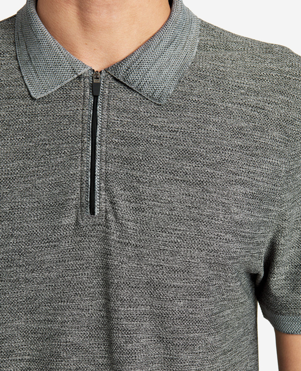 Zip-Up Knit Polo Grey Heather