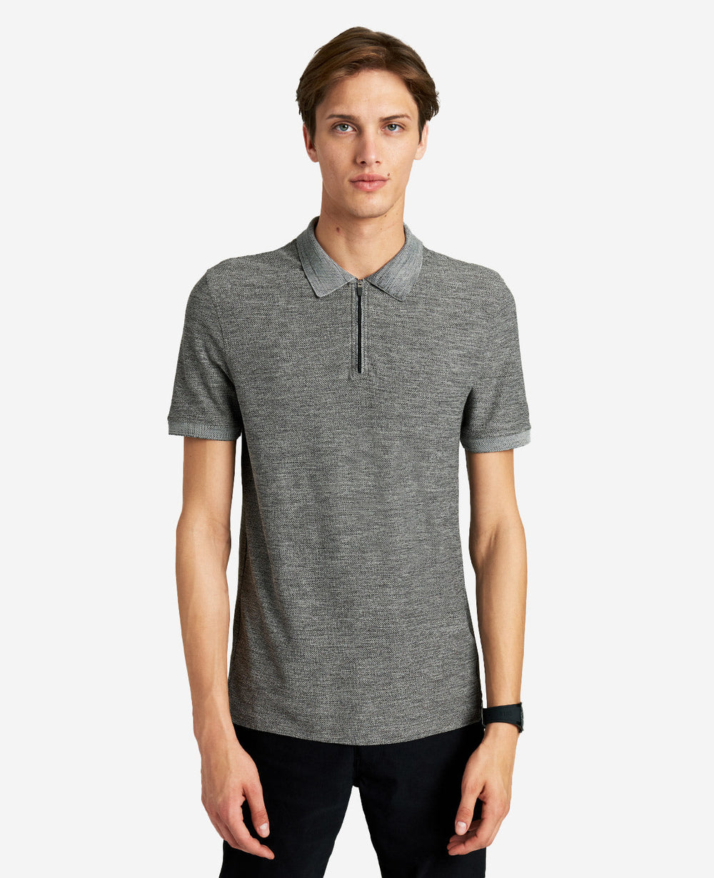Zip-Up Knit Polo Grey Heather