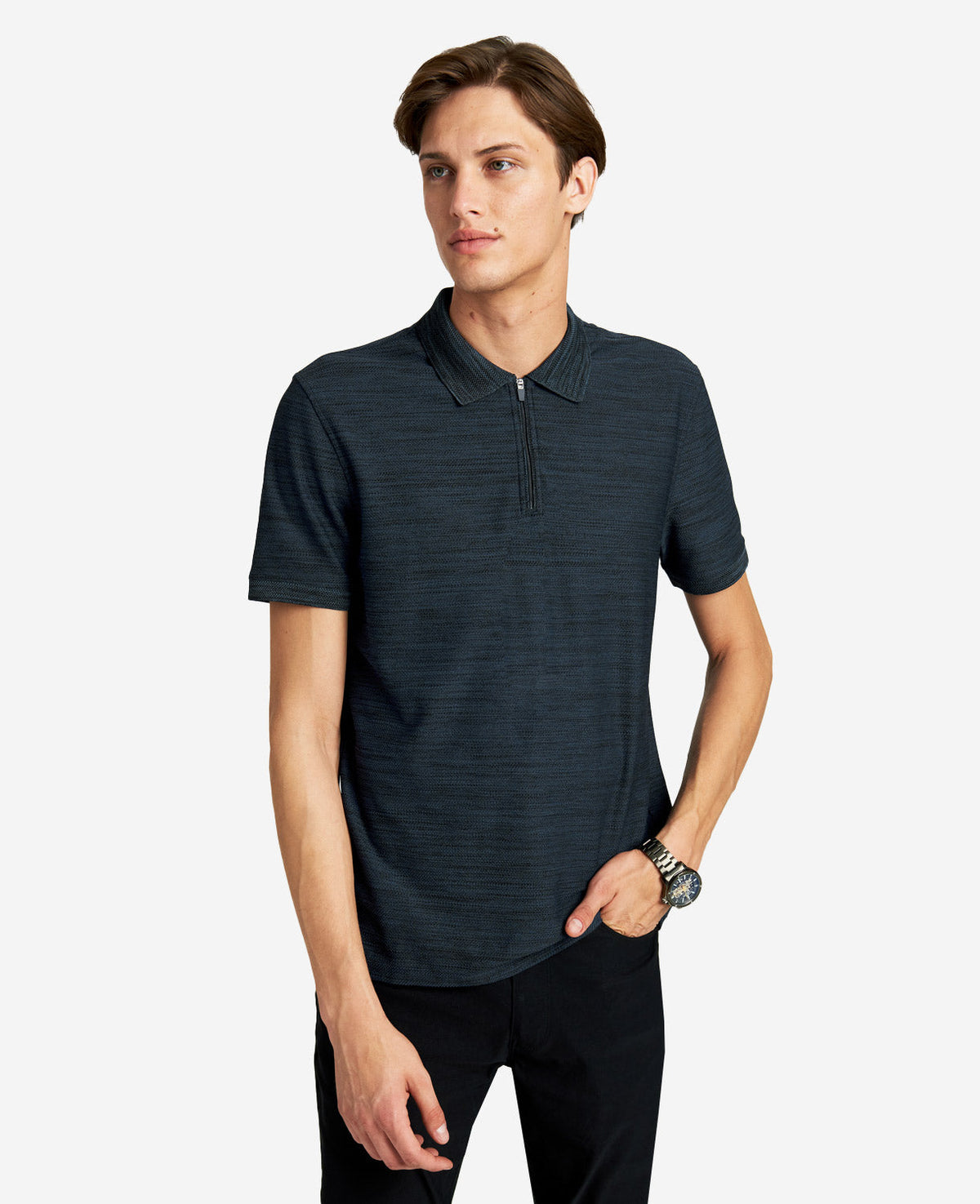 Zip-Up Knit Polo Navy