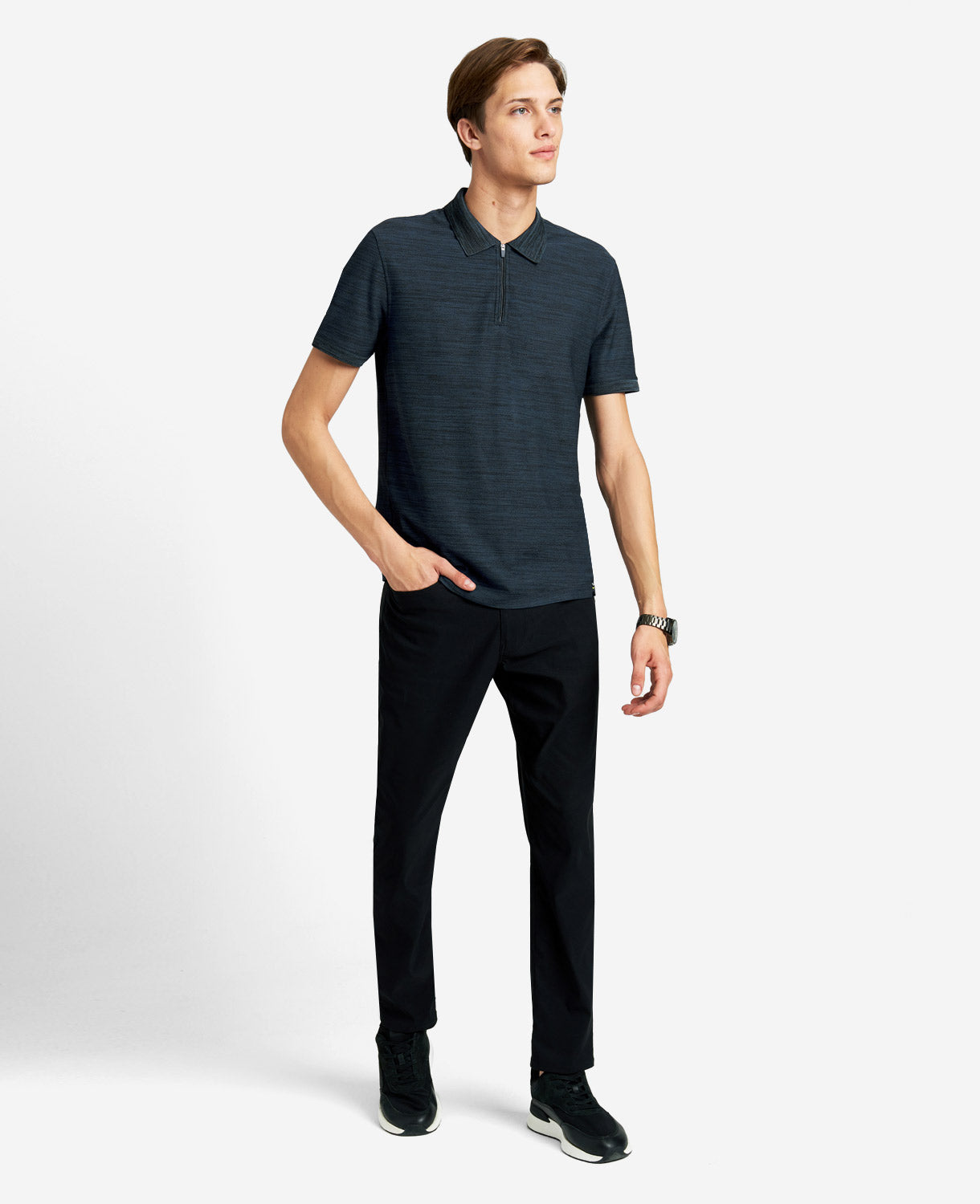 Zip-Up Knit Polo Navy