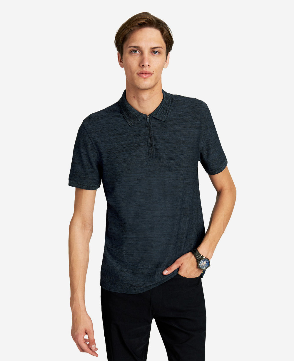 Zip-Up Knit Polo Navy