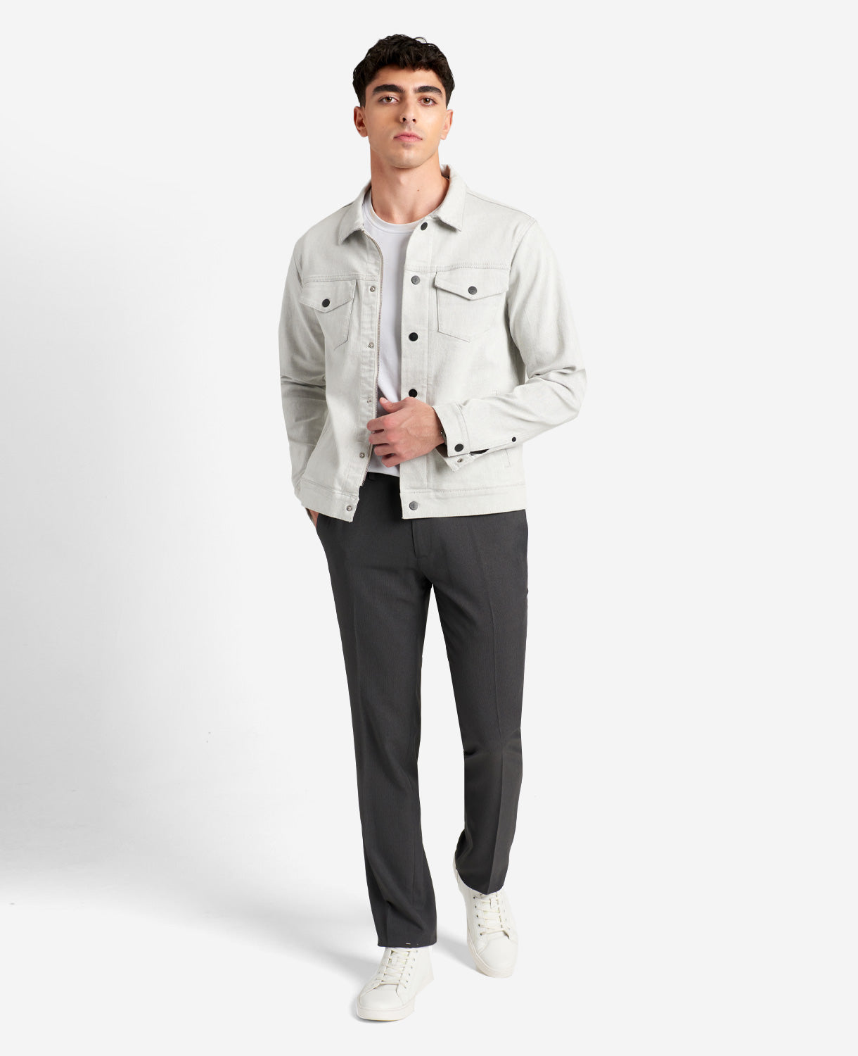 Modern-Fit Micro Check Stretch Trouser Charcoal