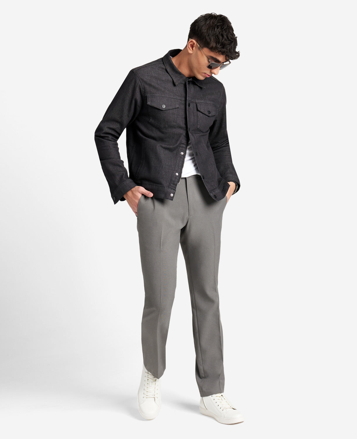 Modern-Fit Micro Check Stretch Trouser Medium Grey
