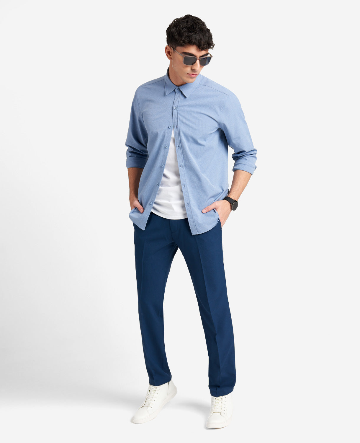 Modern-Fit Micro Check Stretch Trouser Blue