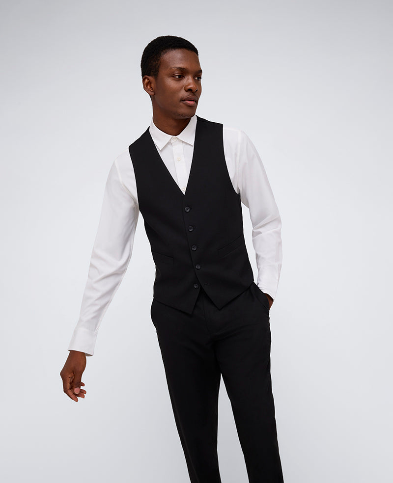 Kenneth Cole Reaction Ready Flex Slim-Fit Suit Separate Vest Black