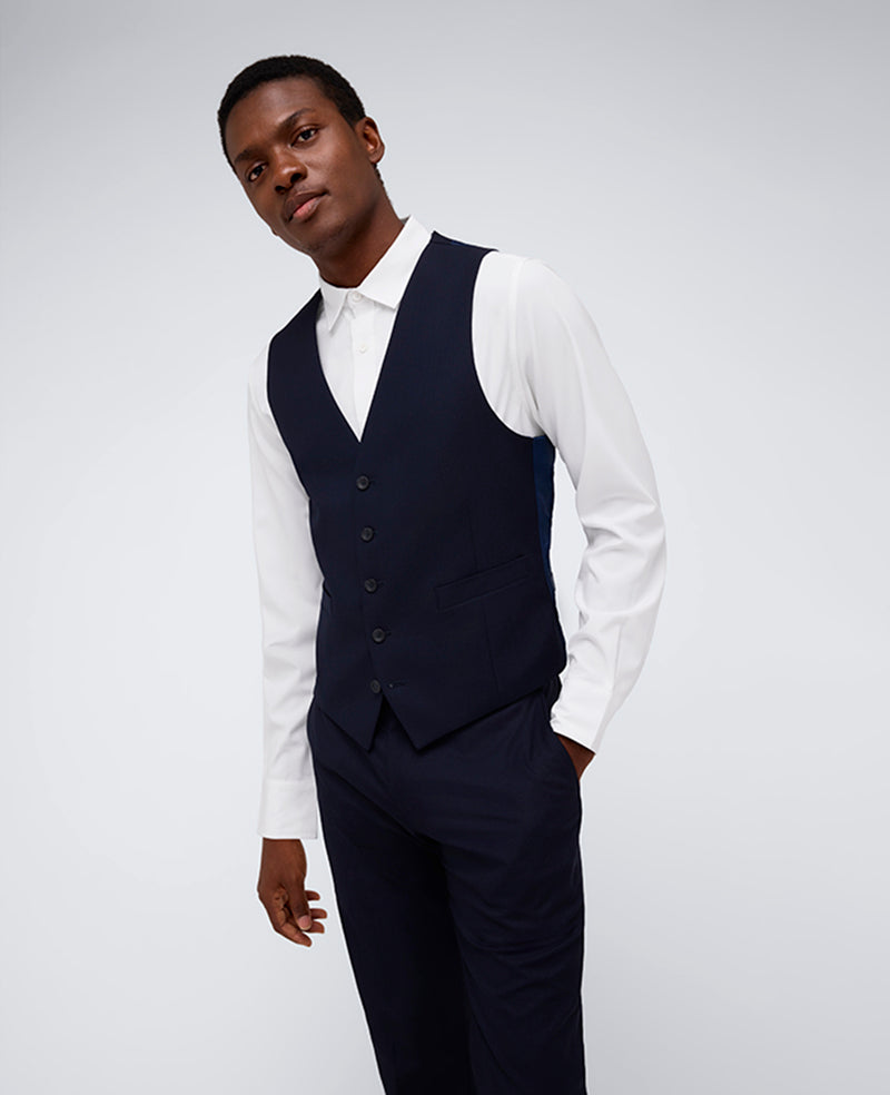 Kenneth Cole Reaction Ready Flex Slim-Fit Suit Separate Vest Navy
