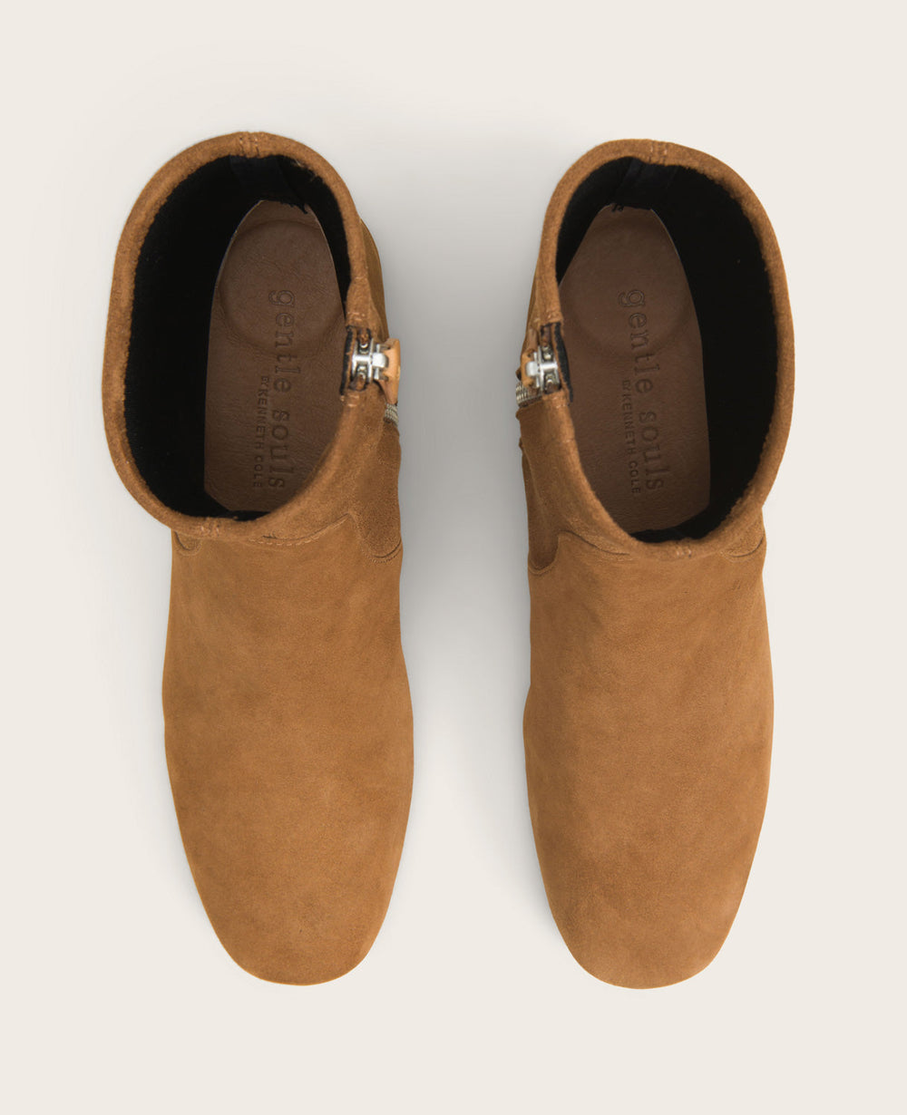 GENTLE SOULS - Ella Micro Suede Stretch Bootie Cognac