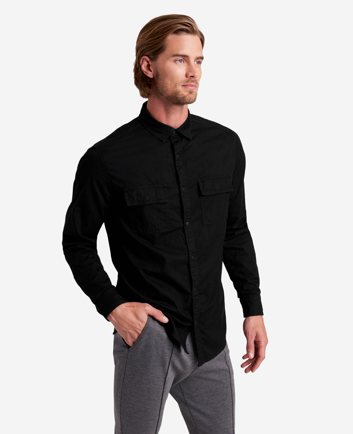 Slim-Fit Organic Stretch Denim Shirt Black
