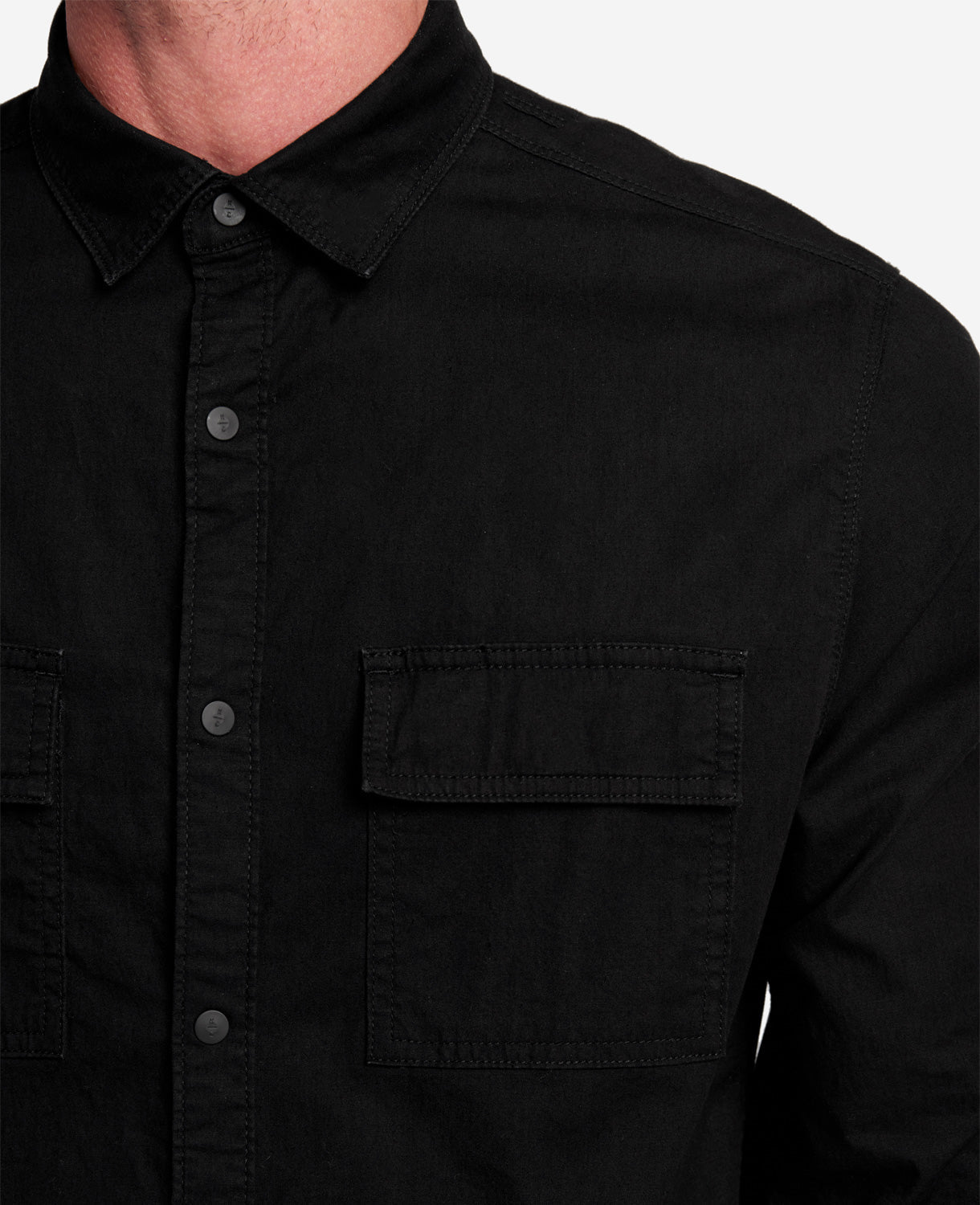 Slim-Fit Organic Stretch Denim Shirt Black