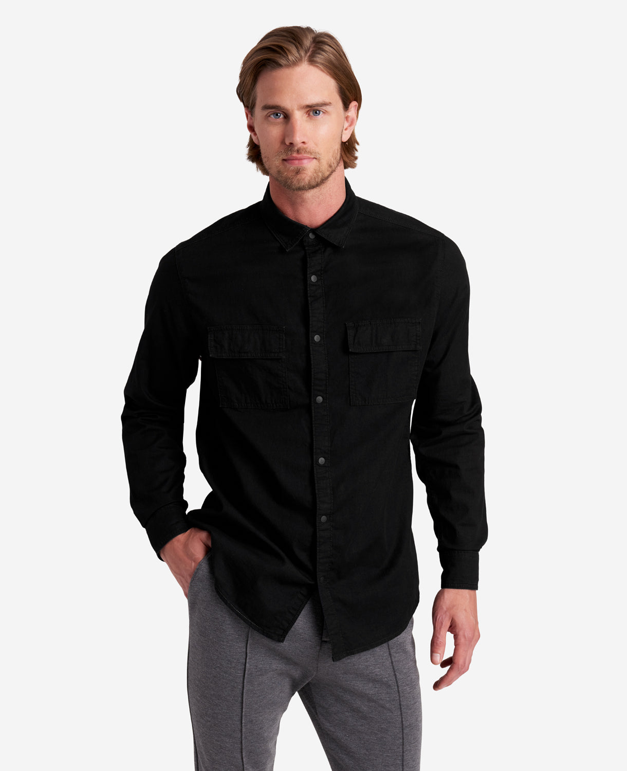 Slim-Fit Organic Stretch Denim Shirt Black