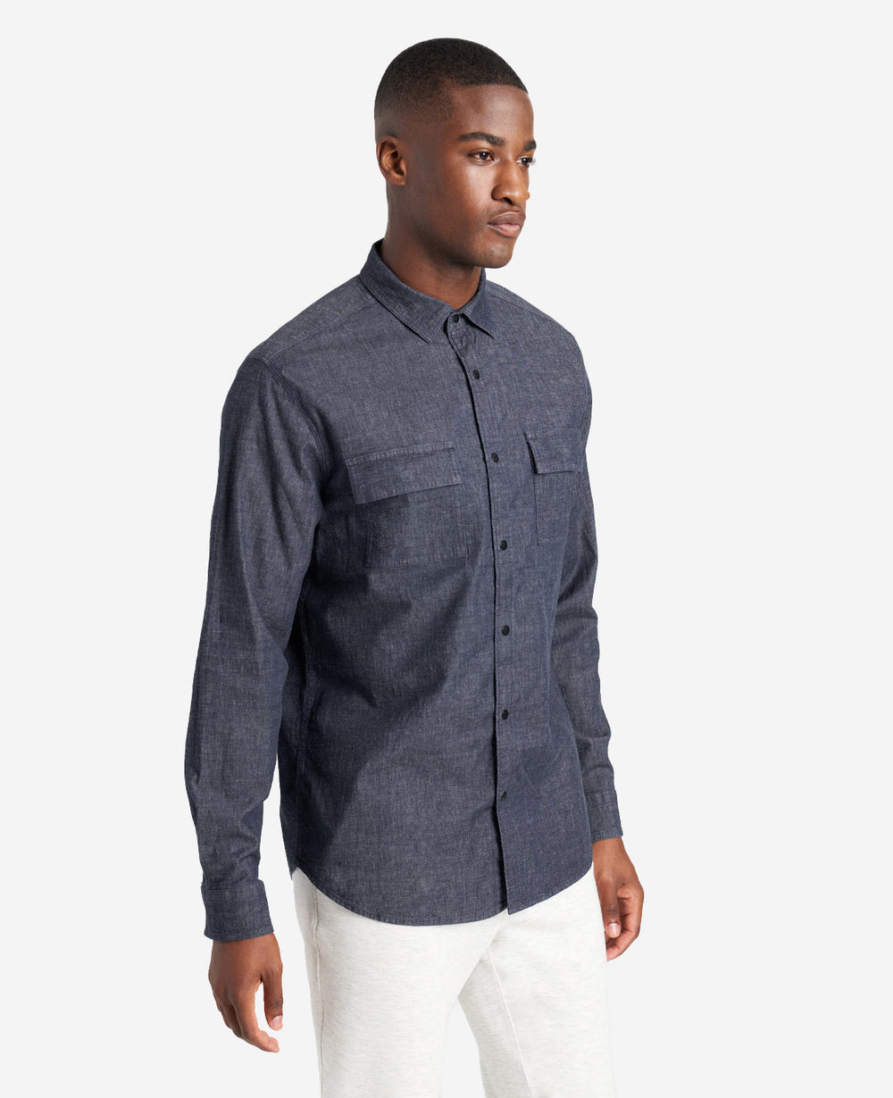 Slim-Fit Organic Stretch Denim Shirt Deep Indigo