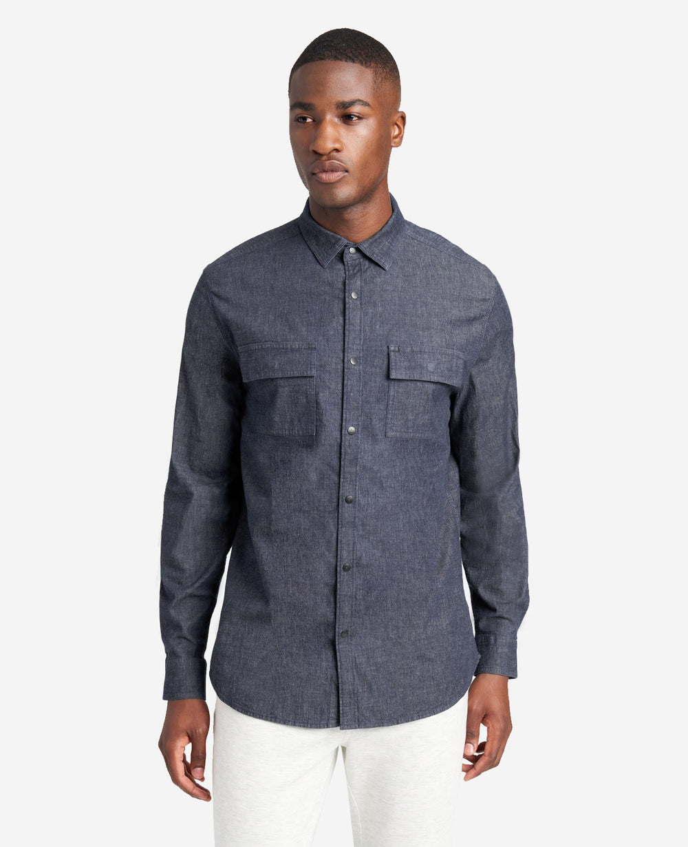 Slim-Fit Organic Stretch Denim Shirt Deep Indigo