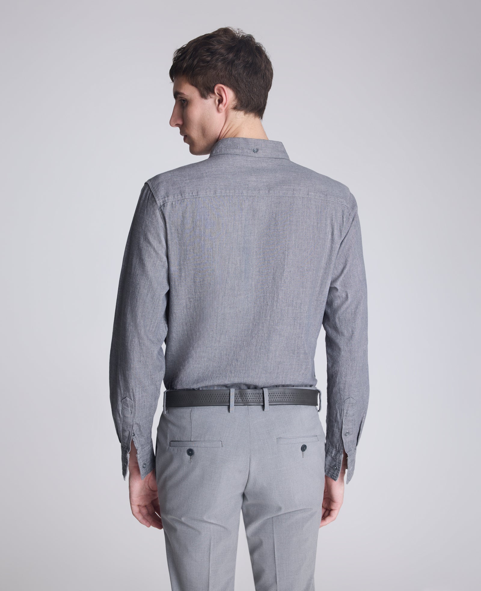 Slim-Fit Organic Stretch Denim Shirt Grey