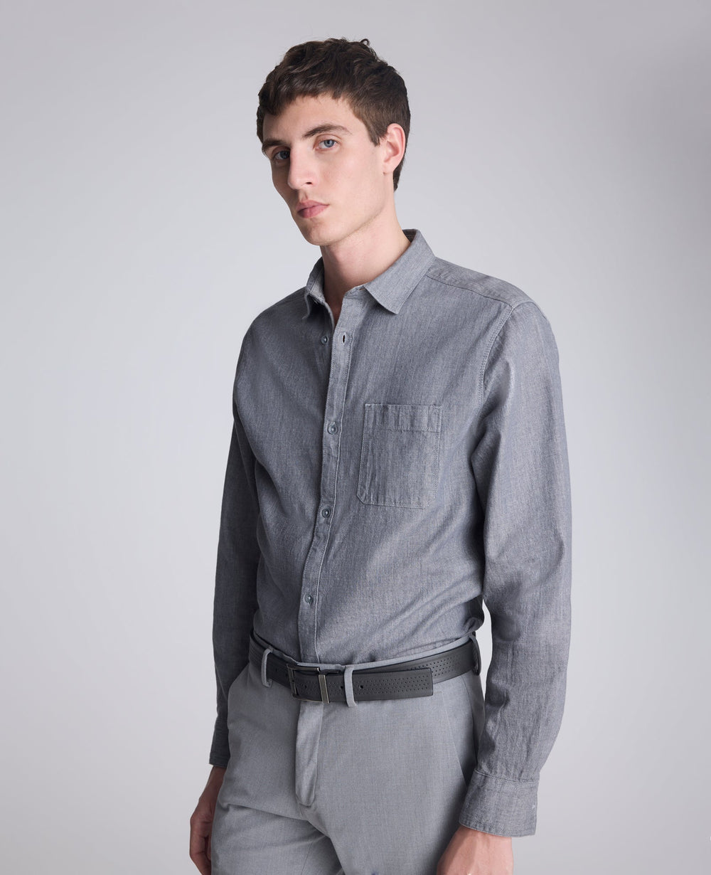 Slim-Fit Organic Stretch Denim Shirt Grey