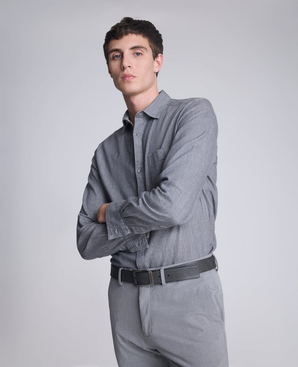 Slim-Fit Organic Stretch Denim Shirt Grey