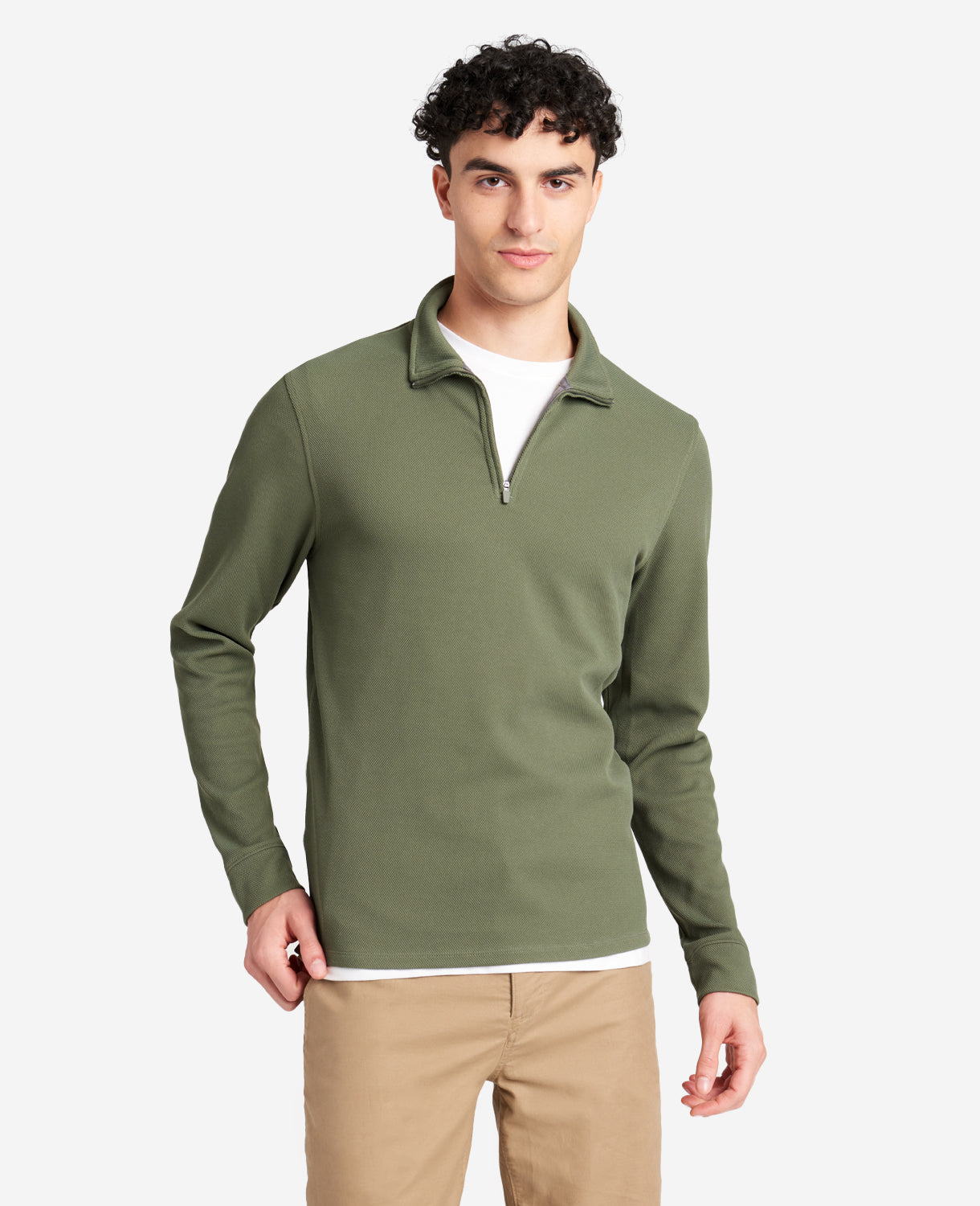 Quarter-Zip Knit Pullover Dark Green