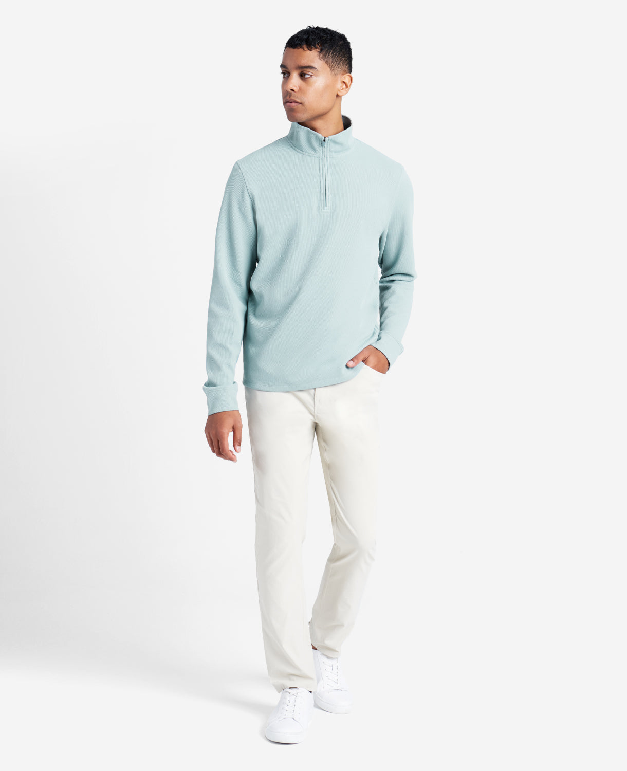 Quarter-Zip Knit Pullover Faded Blue