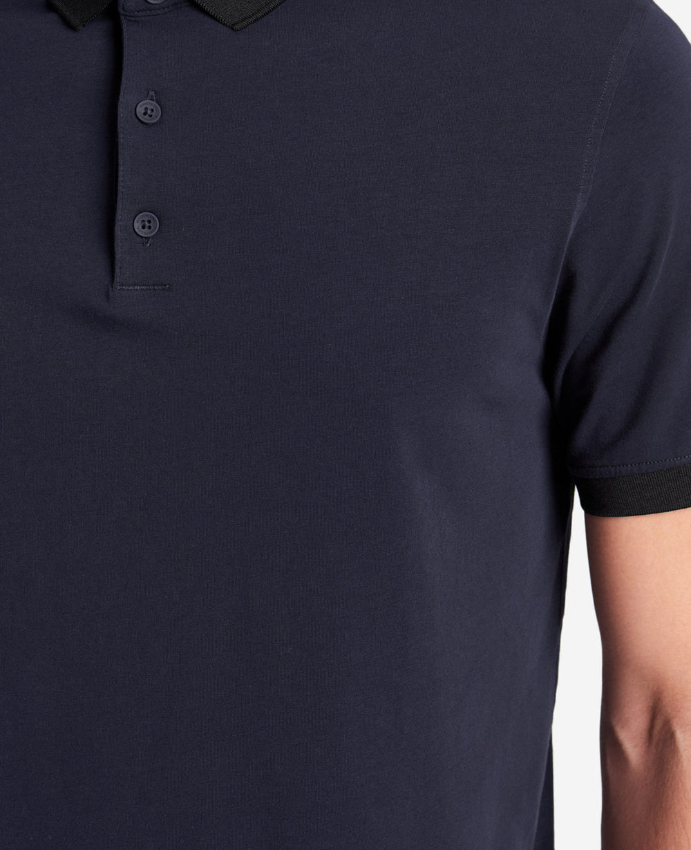Colorblock Collar Solid Short Sleeve Polo Navy