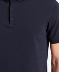 Colorblock Collar Solid Short Sleeve Polo Navy