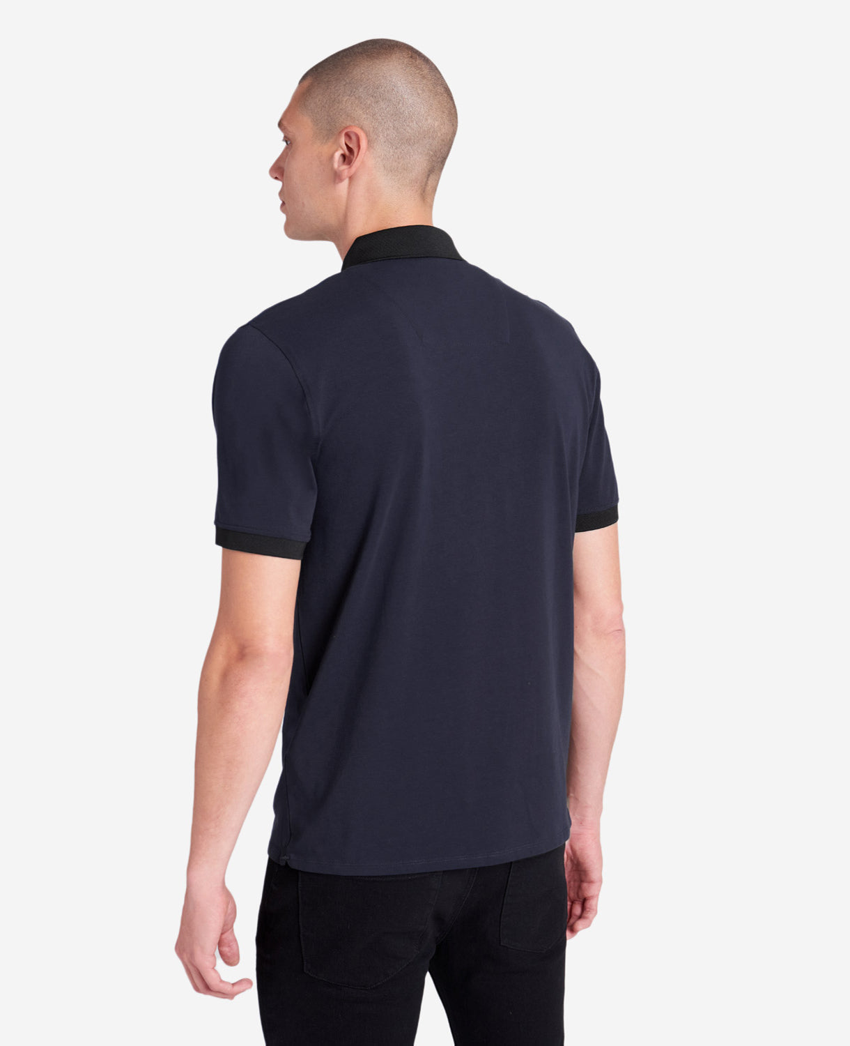 Colorblock Collar Solid Short Sleeve Polo Navy