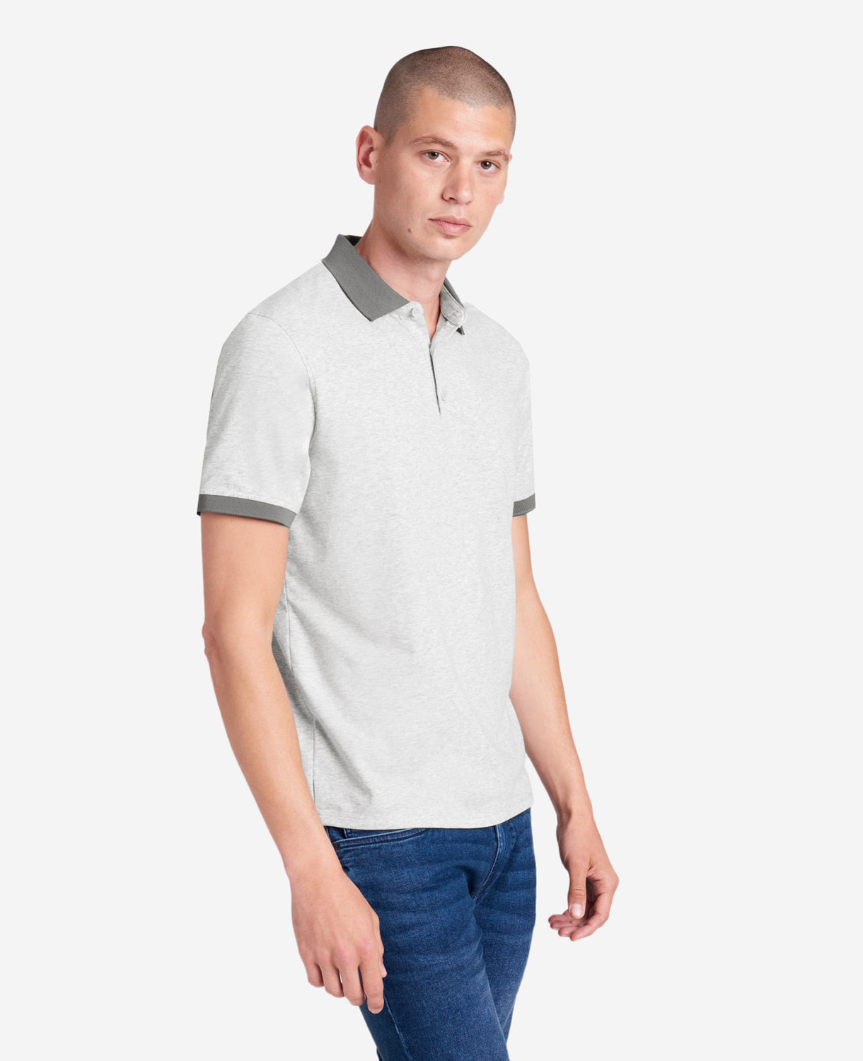 Colorblock Collar Solid Short Sleeve Polo Heather Grey