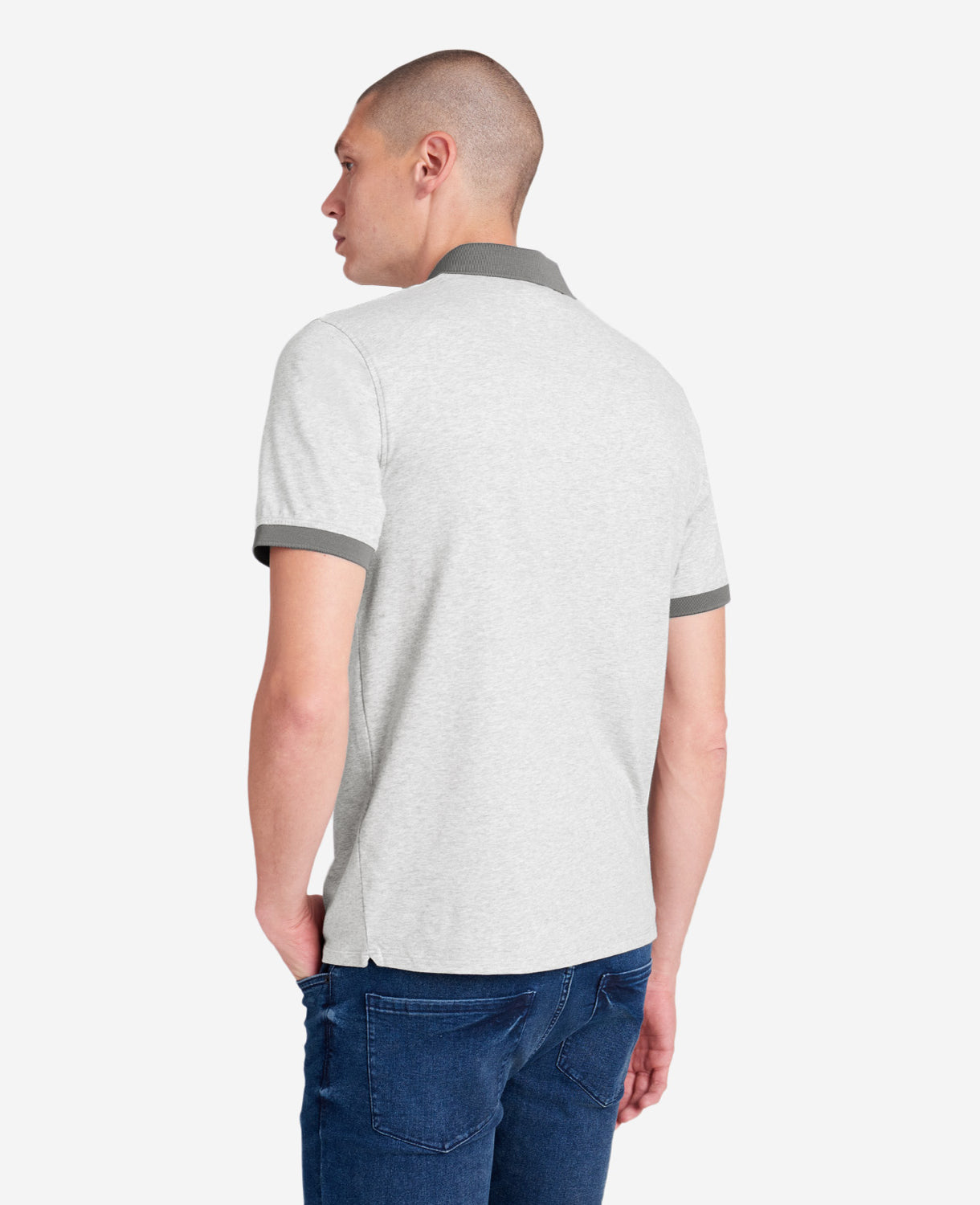 Colorblock Collar Solid Short Sleeve Polo Heather Grey