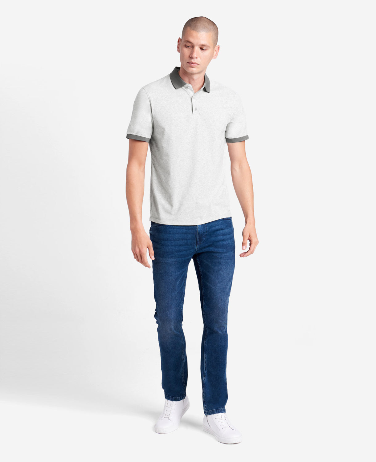 Colorblock Collar Solid Short Sleeve Polo Heather Grey
