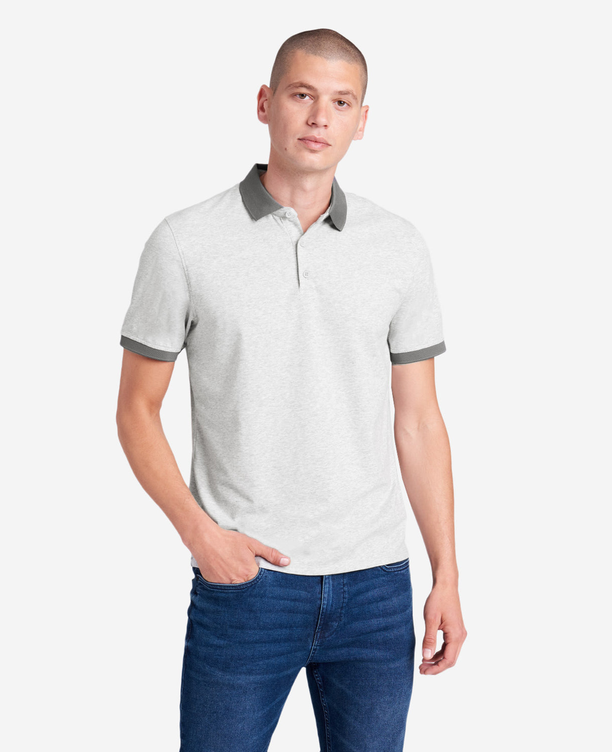 Colorblock Collar Solid Short Sleeve Polo Heather Grey