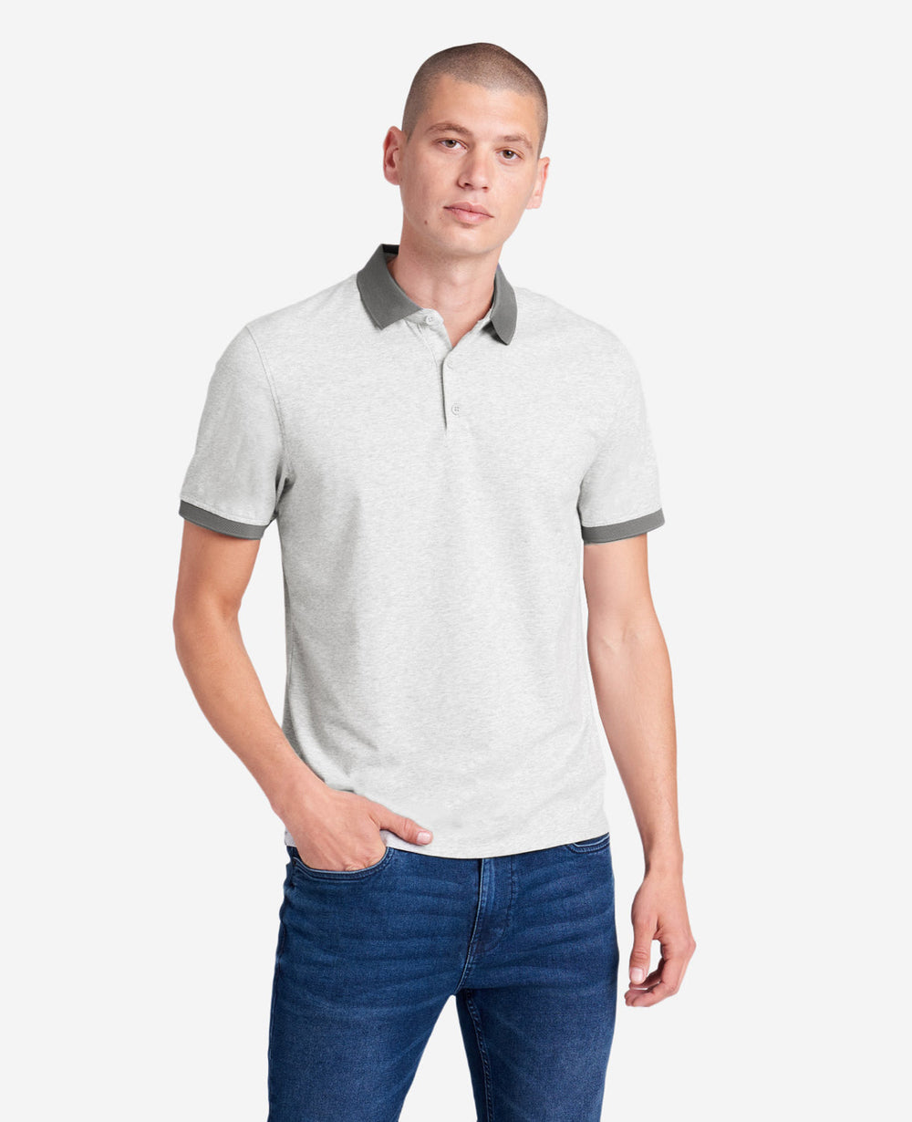 Colorblock Collar Solid Short Sleeve Polo Heather Grey