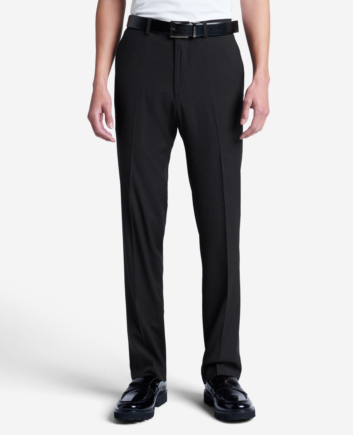 Stretch Mini Grid Slim-Fit TECHNI-COLE Dress Pant Black