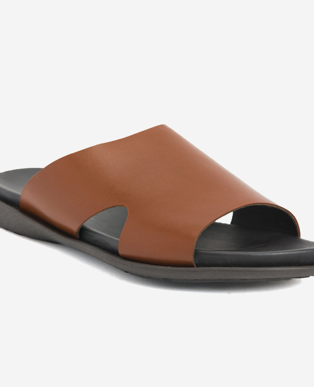 Sand-Y Beach Leather Slide Sandal Cognac
