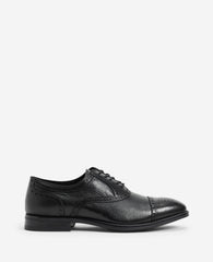 Futurepod Leather Lace-Up Oxford with Medallion Cap Toe Black